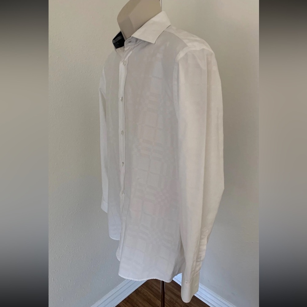 BURBERRY LONDON Mens Dressy Shirt White Button Down Nova Check Long Sleeve Sz L - Picture 3 of 16